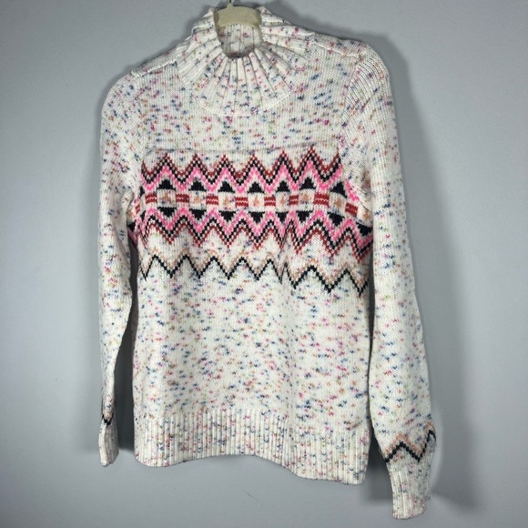 Loft Flecked Fair Isle Mock Neck Sweater XS - Picture 5 of 11